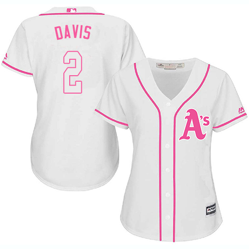 Athletics #2 Khris Davis White/Pink Fashion Women's Stitched MLB Jersey